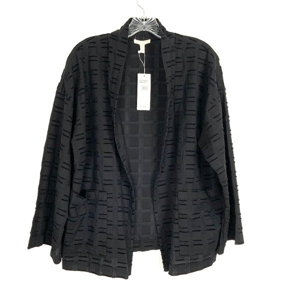 New Eileen Fisher Soffo Black Textured Organic Cotton Jacket Sz 1X - Picture 2 of 16